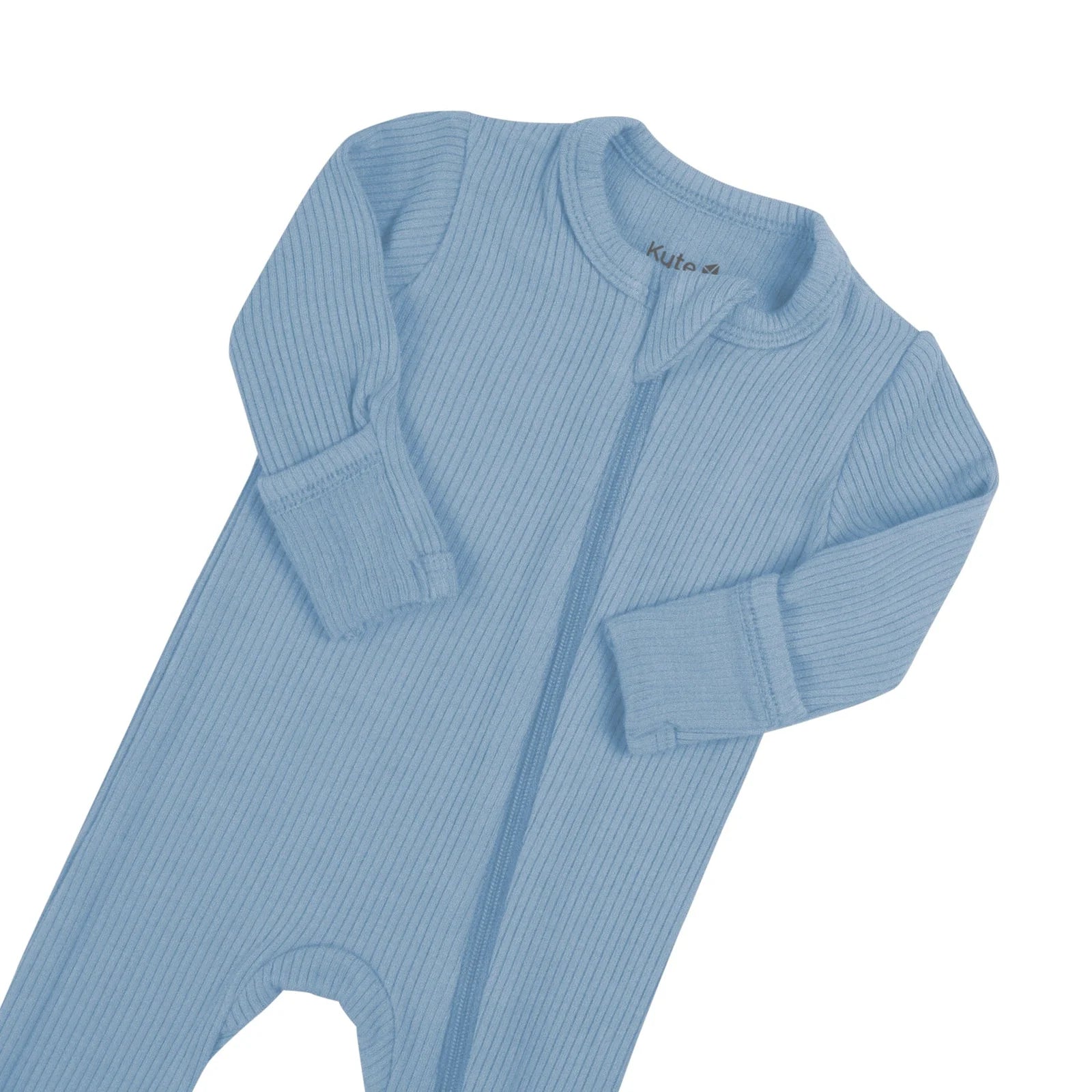 Ribbed Zippered Footie in Slate  - Doodlebug's Children's Boutique