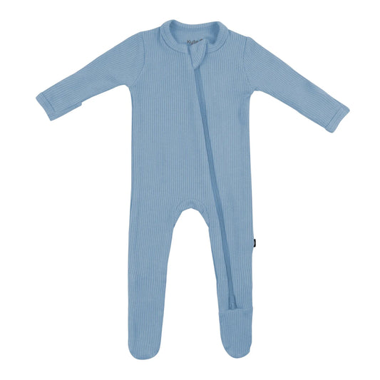 Ribbed Zippered Footie in Slate  - Doodlebug's Children's Boutique