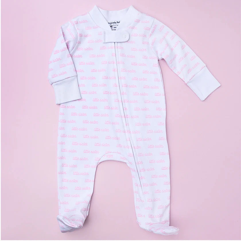 Little Sister Printed Zipper Footie - Doodlebug's Children's Boutique