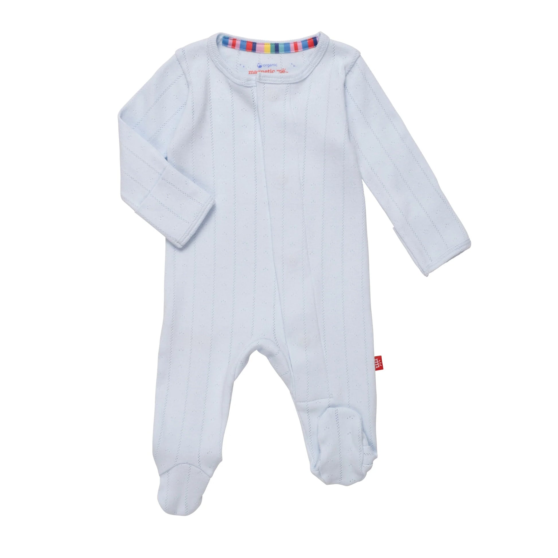 Love Lines Pointelle Footie in Blue  - Doodlebug's Children's Boutique