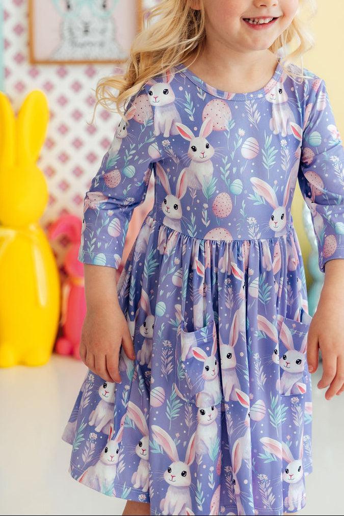 Beautiful Bunnies 3/4 Sleeve Pocket Twirl Dress - Doodlebug's Children's Boutique