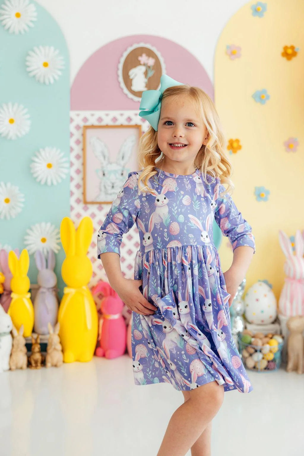 Beautiful Bunnies 3/4 Sleeve Pocket Twirl Dress - Doodlebug's Children's Boutique