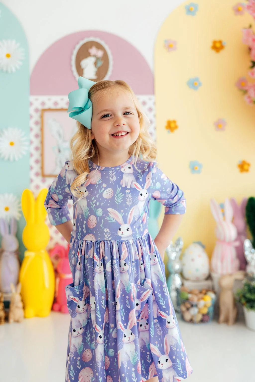 Beautiful Bunnies 3/4 Sleeve Pocket Twirl Dress - Doodlebug's Children's Boutique
