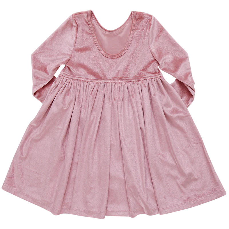 Velour Steph Dress in Mauve  - Doodlebug's Children's Boutique