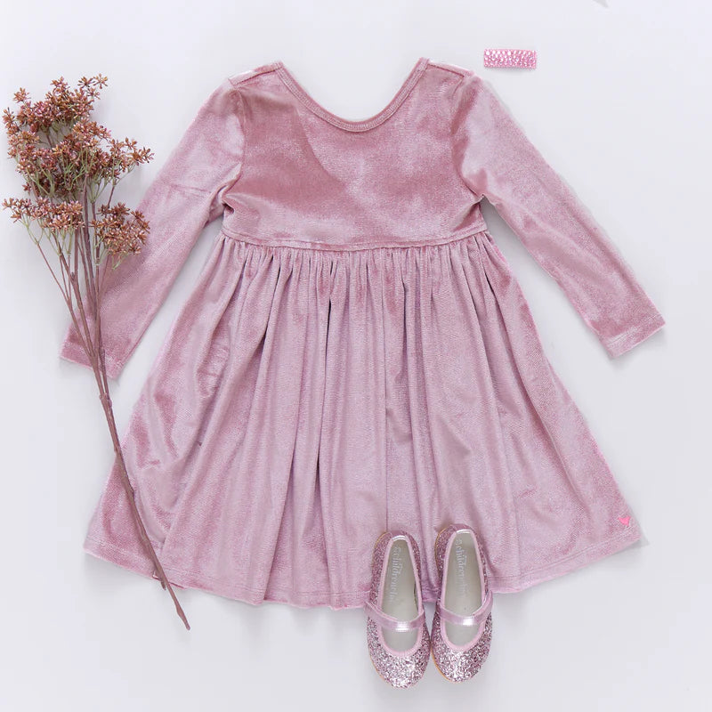 Velour Steph Dress in Mauve  - Doodlebug's Children's Boutique