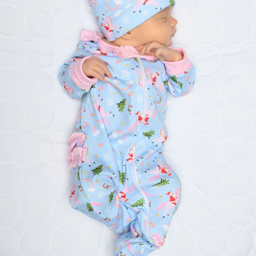 Merry Unicorn Printed Zip Footie  - Doodlebug's Children's Boutique