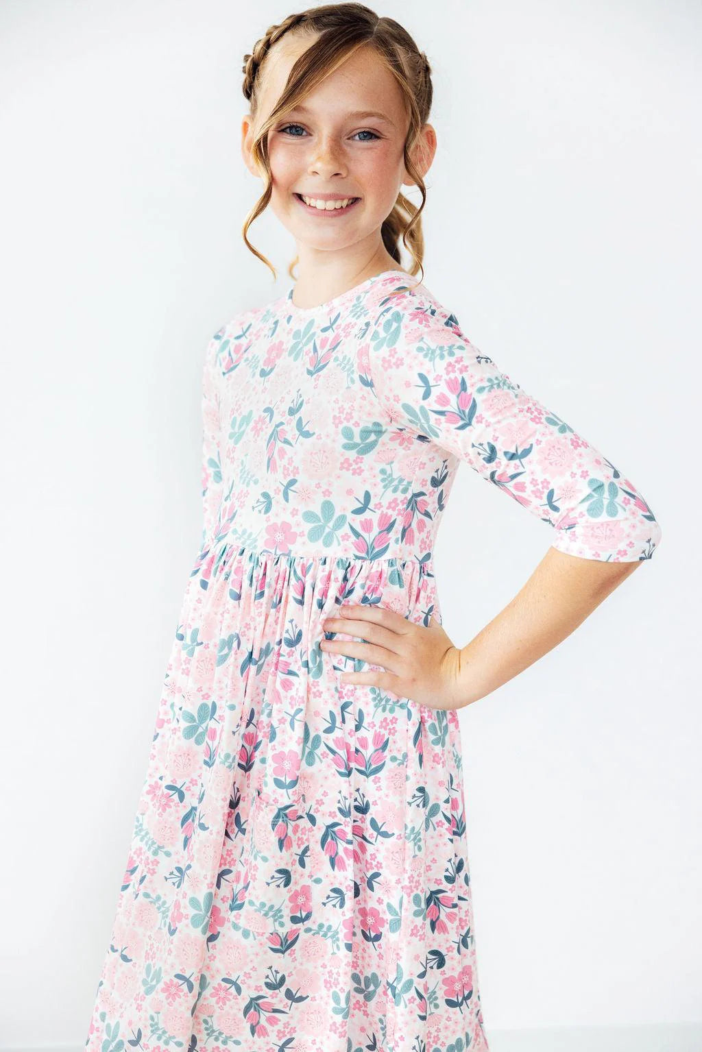 Softly Blooming 3/4 Sleeve Pocket Twirl Dress - Doodlebug's Children's Boutique