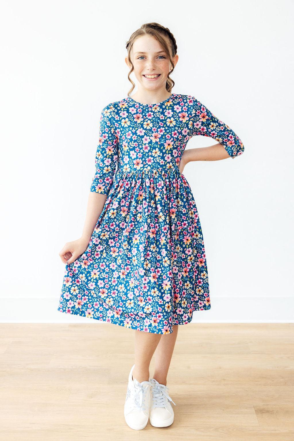 Rainforest Blooms 3/4 Sleeve Pocket Twirl Dress - Doodlebug's Children's Boutique