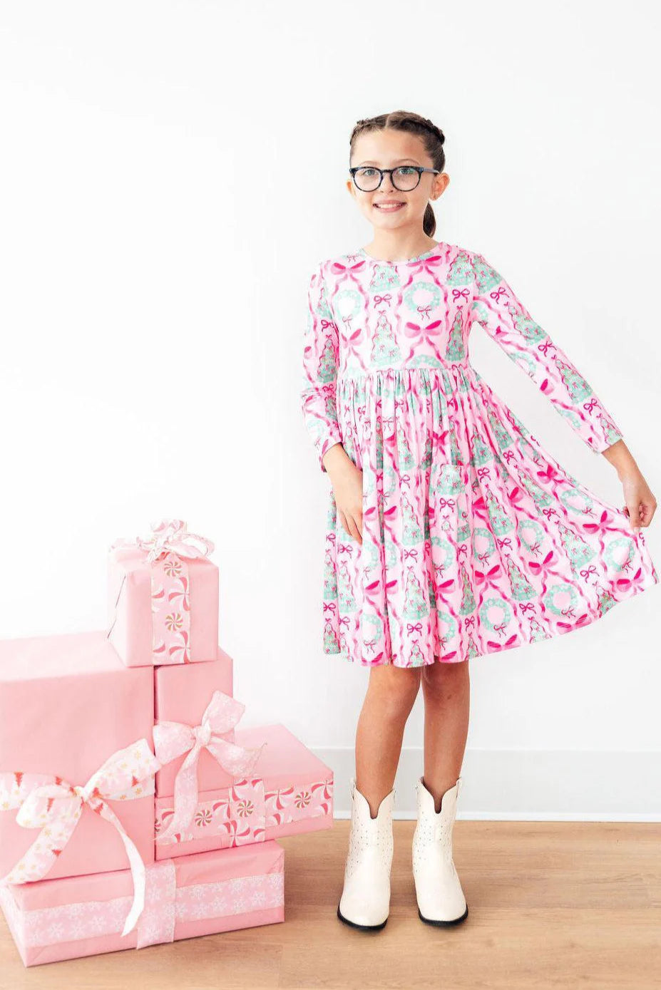 Jingle Bows Long Sleeve Pocket Twirl Dress - Doodlebug's Children's Boutique