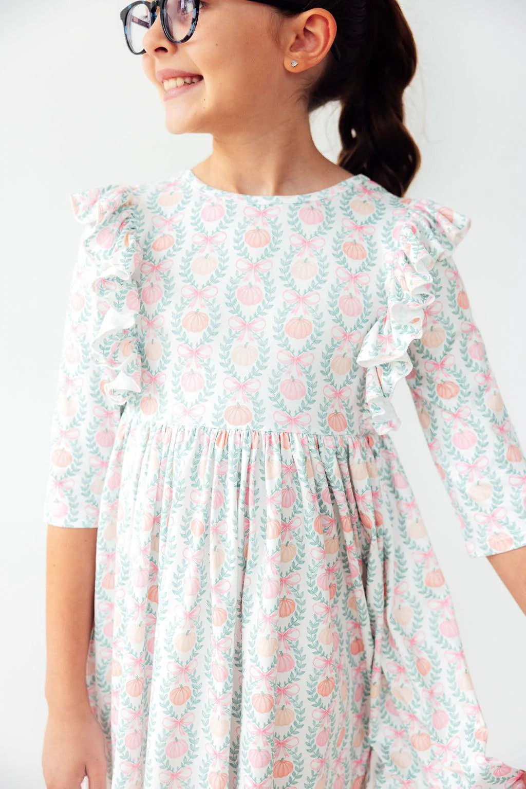 Pumpkin Kisses, Harvest Wishes 3/4 Sleeve Ruffle Twirl Dress - Doodlebug's Children's Boutique