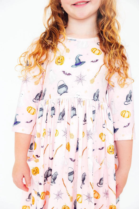 Hey Boo 3/4 Sleeve Pocket Twirl Dress - Doodlebug's Children's Boutique