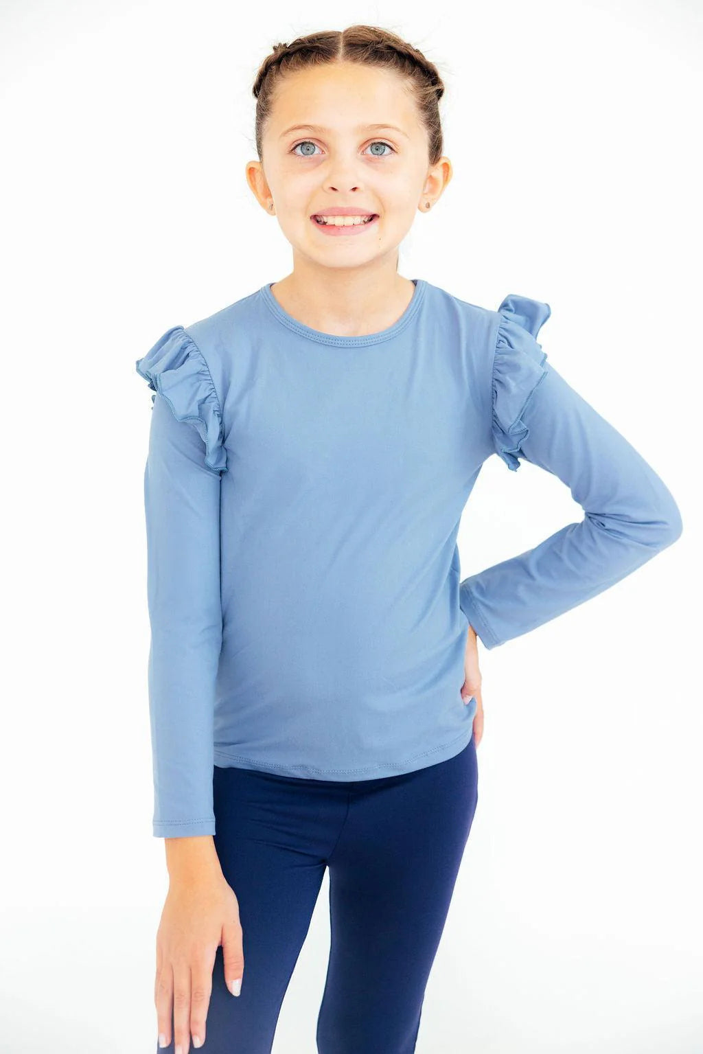 Dusty Blue Long Sleeve Ruffle Tee - Doodlebug's Children's Boutique