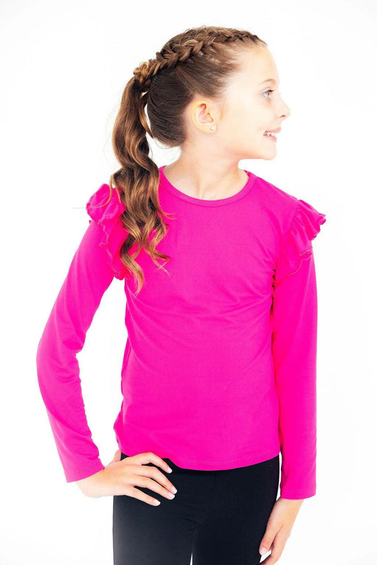 Hot Pink Long Sleeve Ruffle Tee - Doodlebug's Children's Boutique