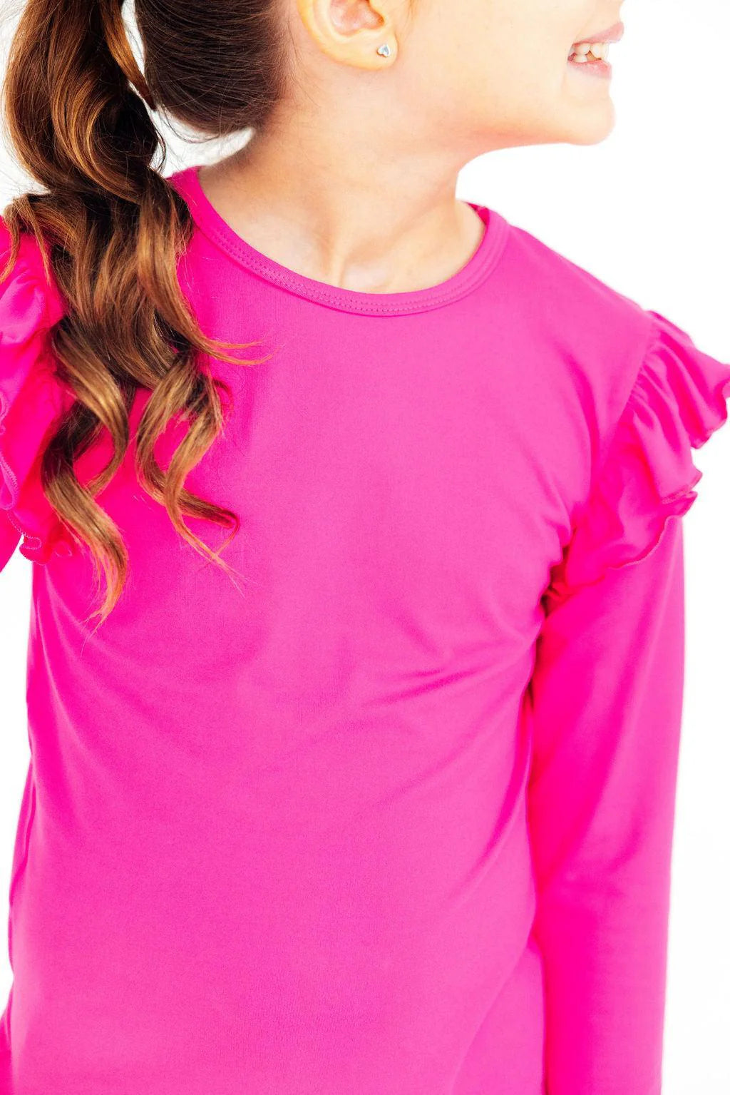 Hot Pink Long Sleeve Ruffle Tee - Doodlebug's Children's Boutique