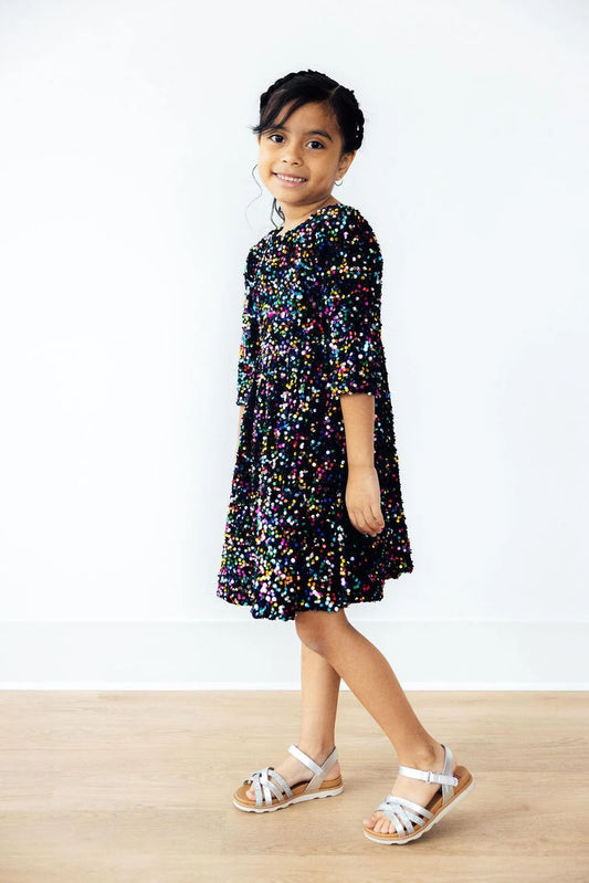 Black Confetti Velvet Sequin Dress - Doodlebug's Children's Boutique