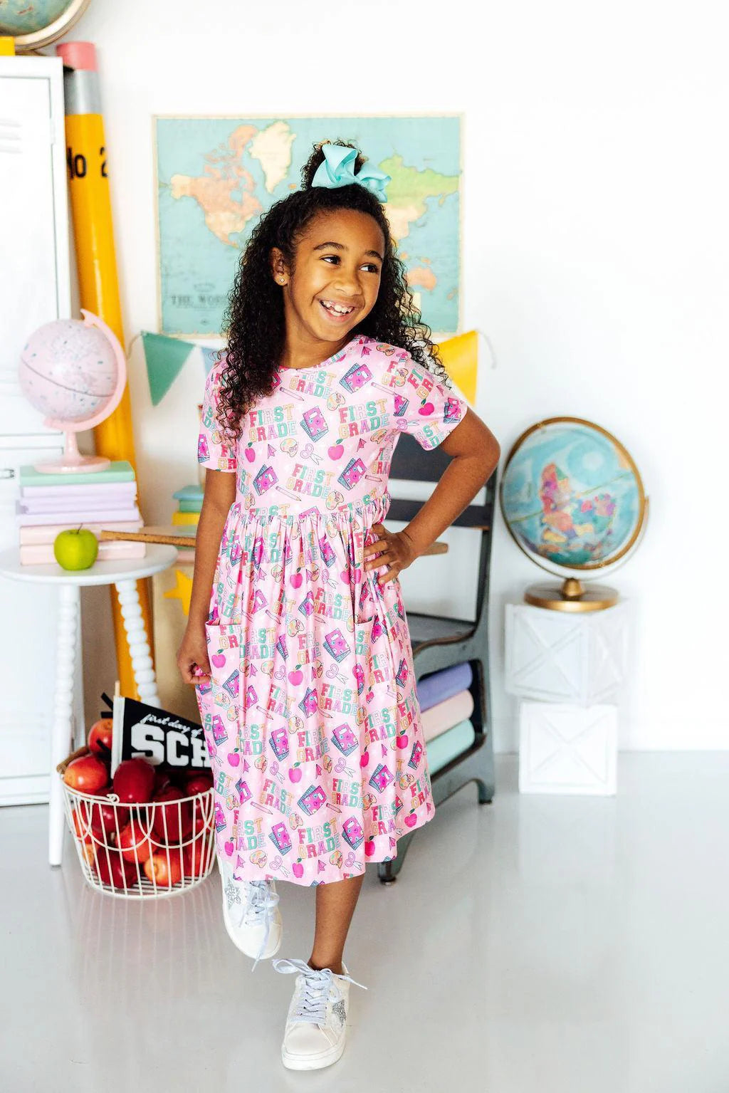 First Grade Short Sleeve Pocket Twirl Dress - Doodlebug's Children's Boutique