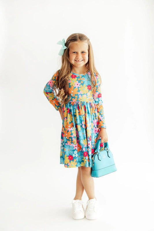Flower Child Long Sleeve Pocket Twirl Dress - Doodlebug's Children's Boutique
