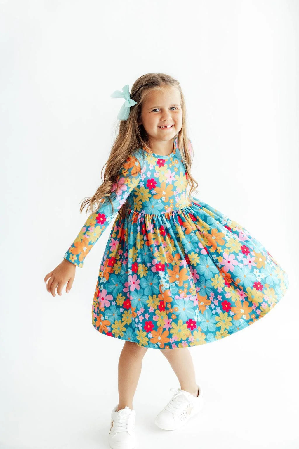 Flower Child Long Sleeve Pocket Twirl Dress
