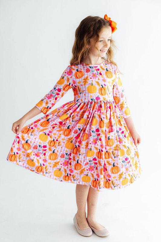 Pumpkin Party 3/4 Sleeve Pocket Twirl Dress - Doodlebug's Children's Boutique