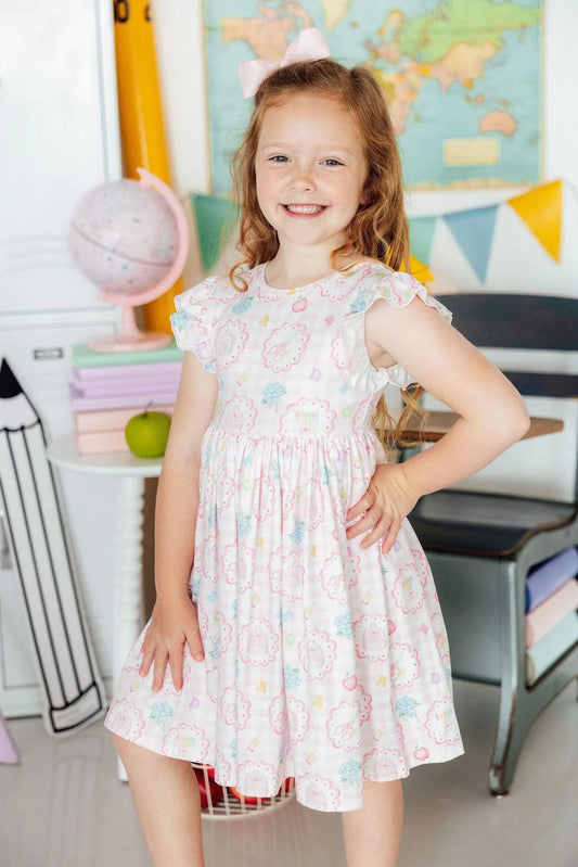 Apple of my Eye Flutter Sleeve Twirl Dress - Doodlebug's Children's Boutique