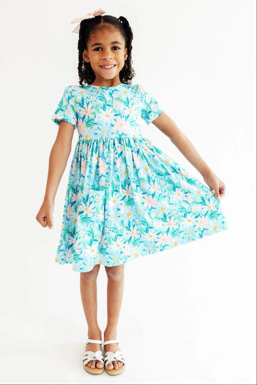 Preppy Daisies Short Sleeve Pocket Twirl Dress - Doodlebug's Children's Boutique