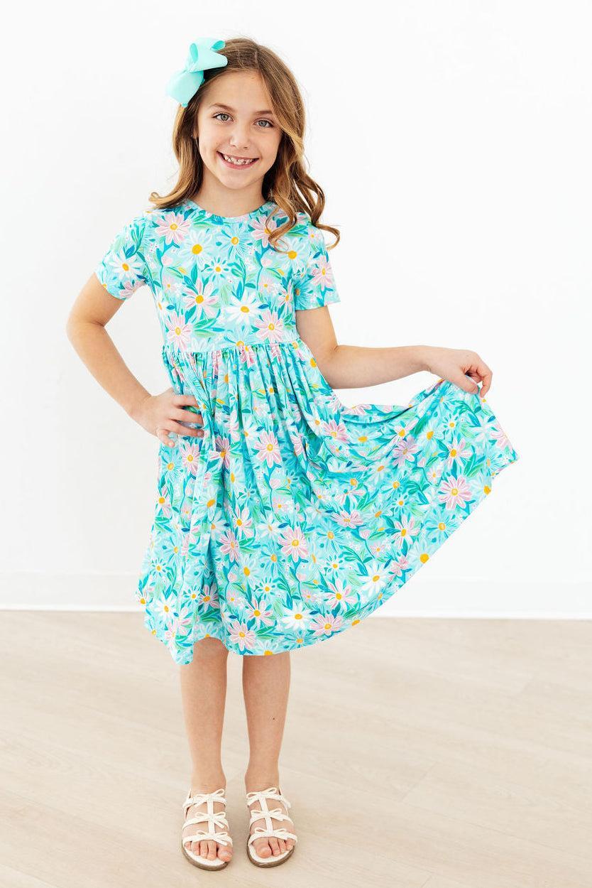 Preppy Daisies Short Sleeve Pocket Twirl Dress - Doodlebug's Children's Boutique