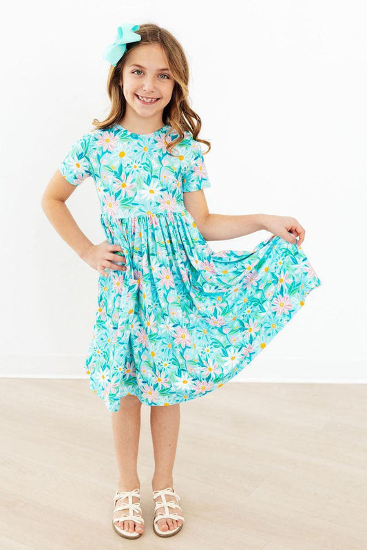 Preppy Daisies Short Sleeve Pocket Twirl Dress - Doodlebug's Children's Boutique
