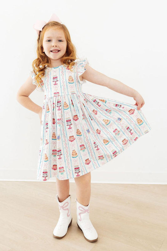 Birthday Cakes Flutter Sleeve Twirl Dress - Doodlebug's Children's Boutique