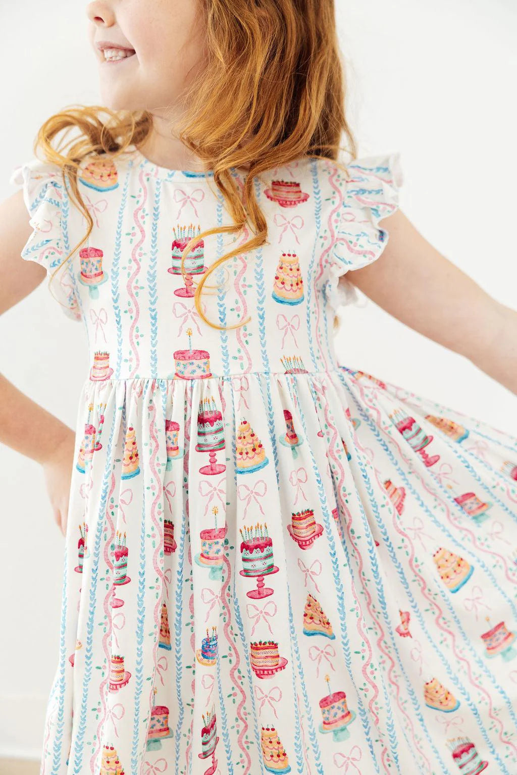 Birthday Cakes Flutter Sleeve Twirl Dress - Doodlebug's Children's Boutique