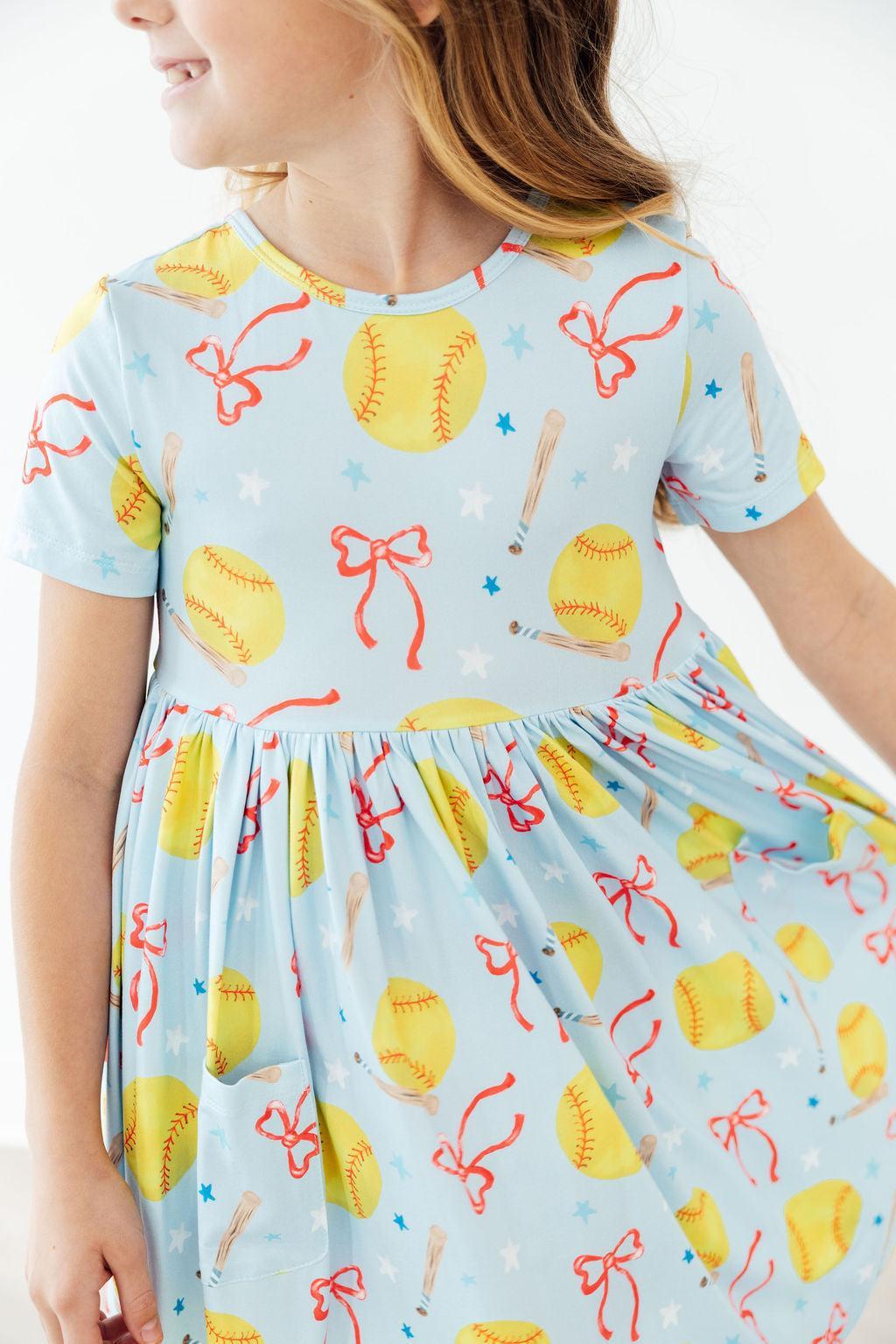 Softball Sweetie Short Sleeve Pocket Twirl Dress - Doodlebug's Children's Boutique