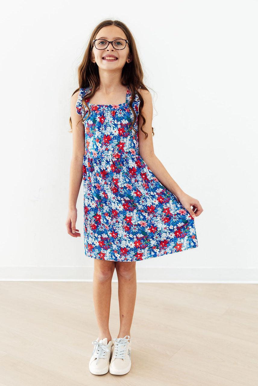 Freedom Flowers Ruffle Cross Back Dress - Doodlebug's Children's Boutique