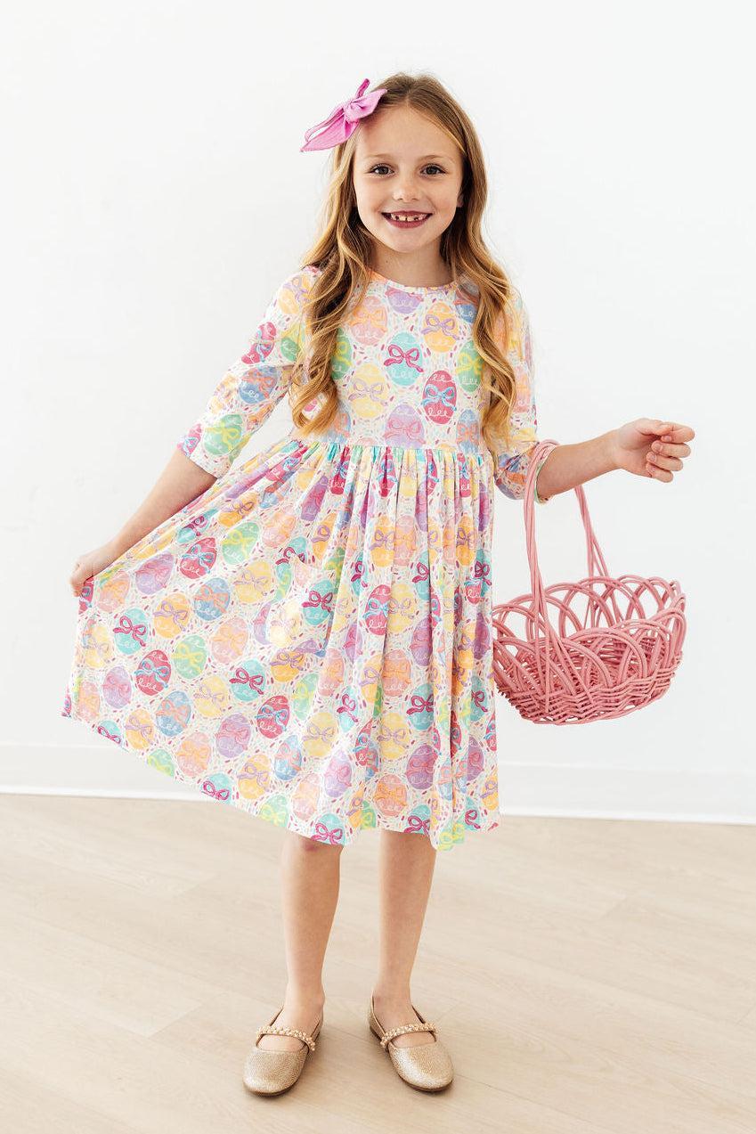Egg-stra Cute 3/4 Sleeve Pocket Twirl Dress - Doodlebug's Children's Boutique