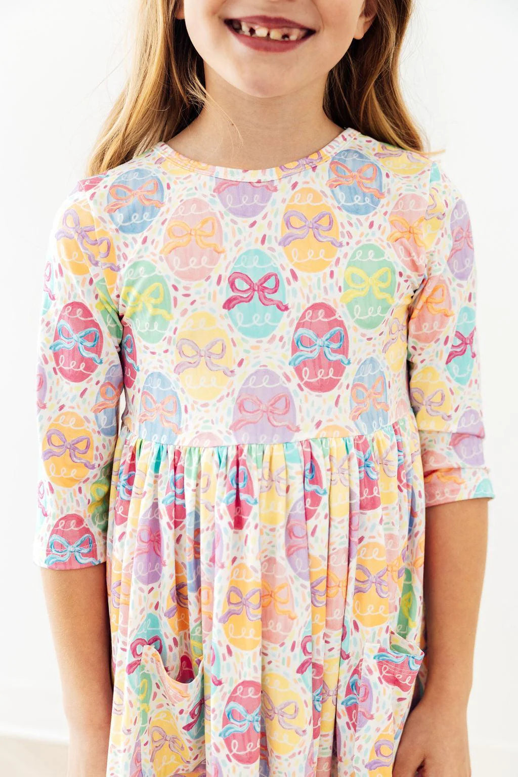 Egg-stra Cute 3/4 Sleeve Pocket Twirl Dress - Doodlebug's Children's Boutique