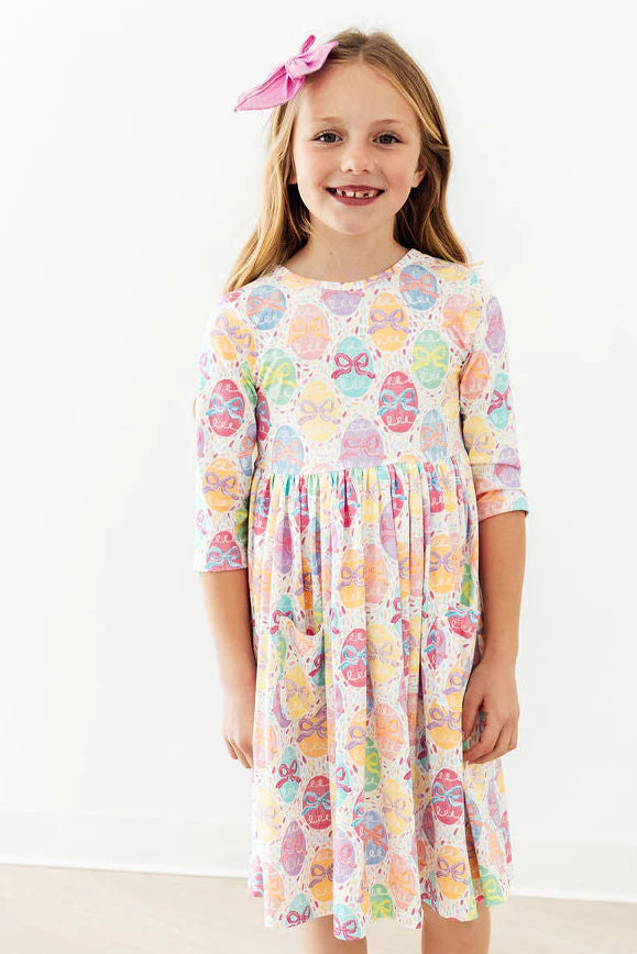 Egg-stra Cute 3/4 Sleeve Pocket Twirl Dress - Doodlebug's Children's Boutique