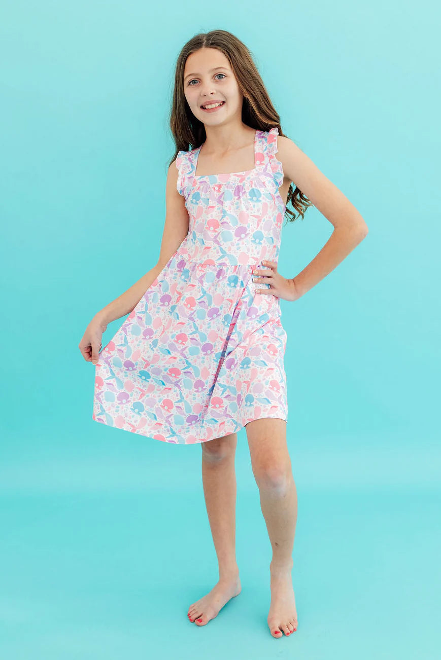 Mermaid Tails Ruffle Cross Back Dress - Doodlebug's Children's Boutique