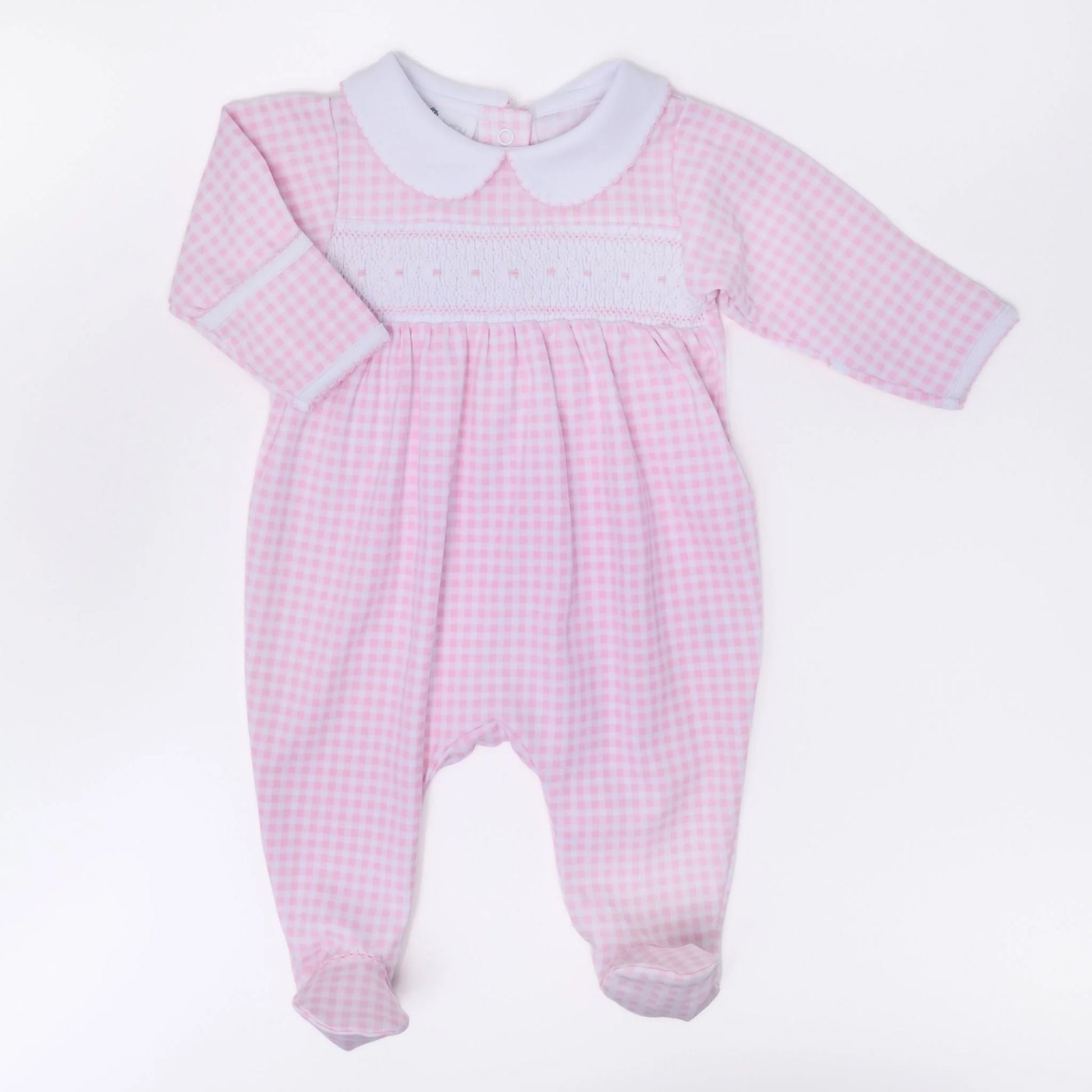 Mini Checks Smocked Collared Footie in Pink - Doodlebug's Children's Boutique