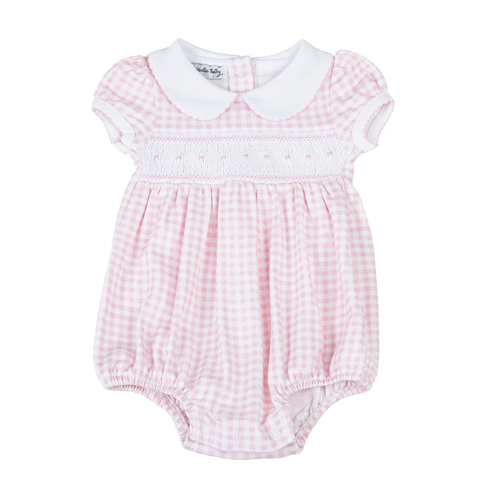 Pink Mini Checks Smocked Bubble - Doodlebug's Children's Boutique