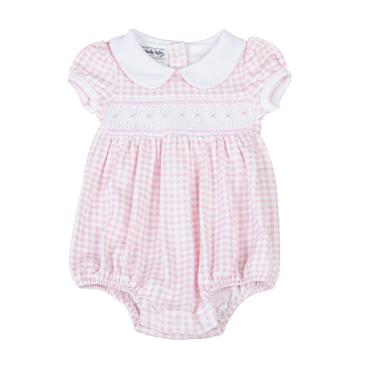 Pink Mini Checks Smocked Bubble - Doodlebug's Children's Boutique