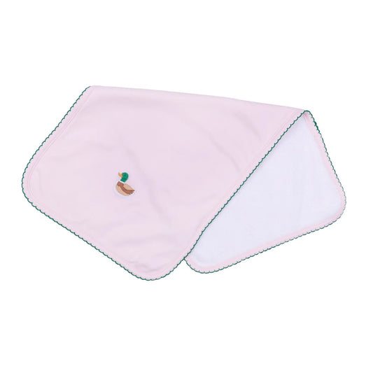 Mini Mallard Embroidered Burp Cloth in Pink - Doodlebug's Children's Boutique