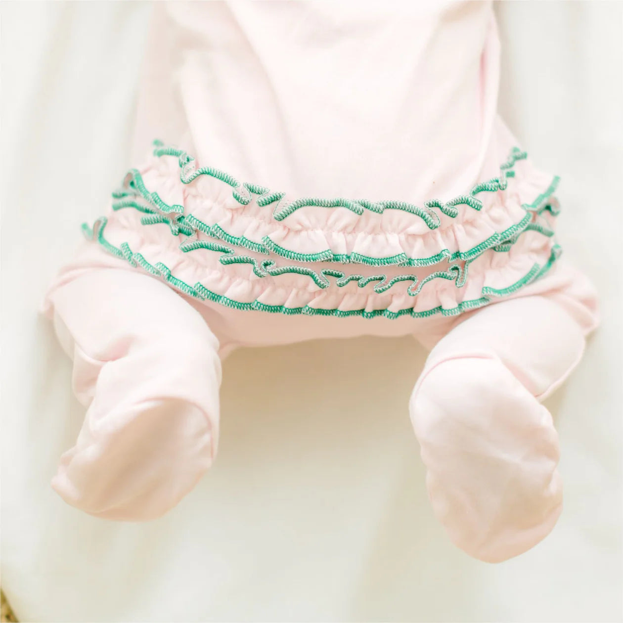 Mini Mallard Embroidered Ruffle Zip Footie in Pink - Doodlebug's Children's Boutique