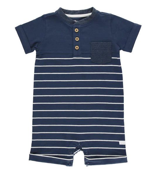 Navy Stripe Henley Romper  - Doodlebug's Children's Boutique