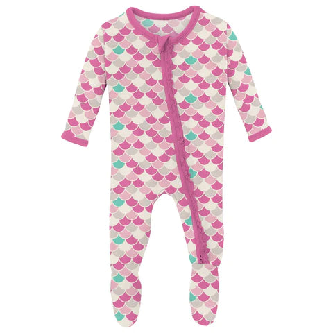 Print Muffin Ruffle Footie with 2 Way Zipper in Tulip Scales  - Doodlebug's Children's Boutique