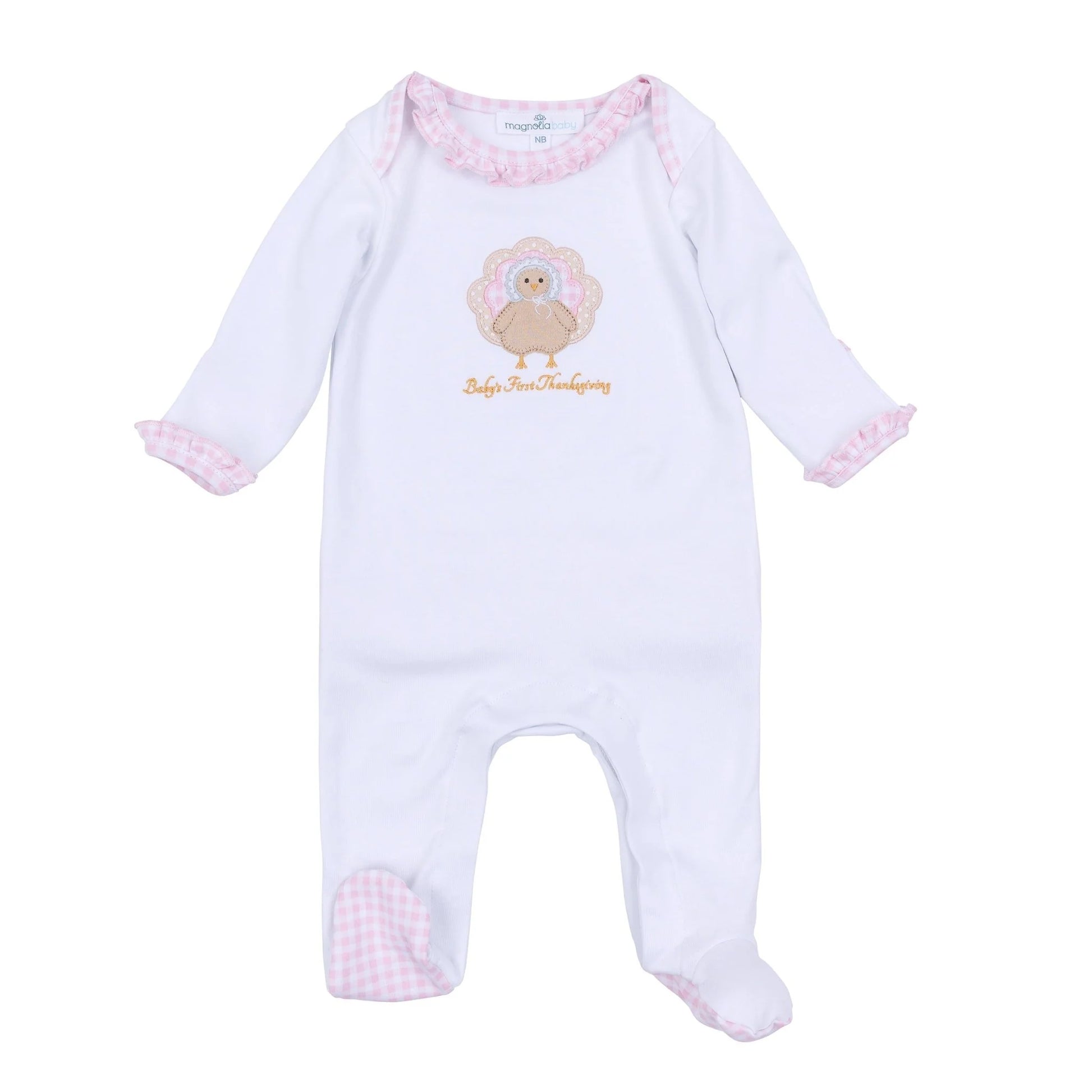 Pilgrim Pals Applique Ruffle Lap Footie - Doodlebug's Children's Boutique