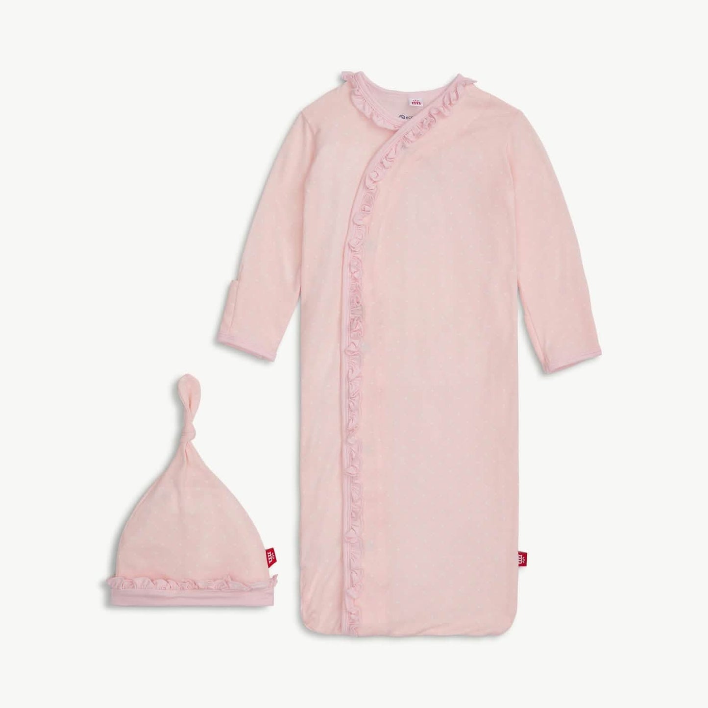 Pin Dot Pink Modal Magnetic Sleeper Gown + Hat Set - Doodlebug's Children's Boutique