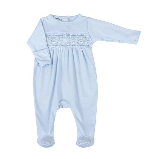 Blue Smocked Footie  - Doodlebug's Children's Boutique