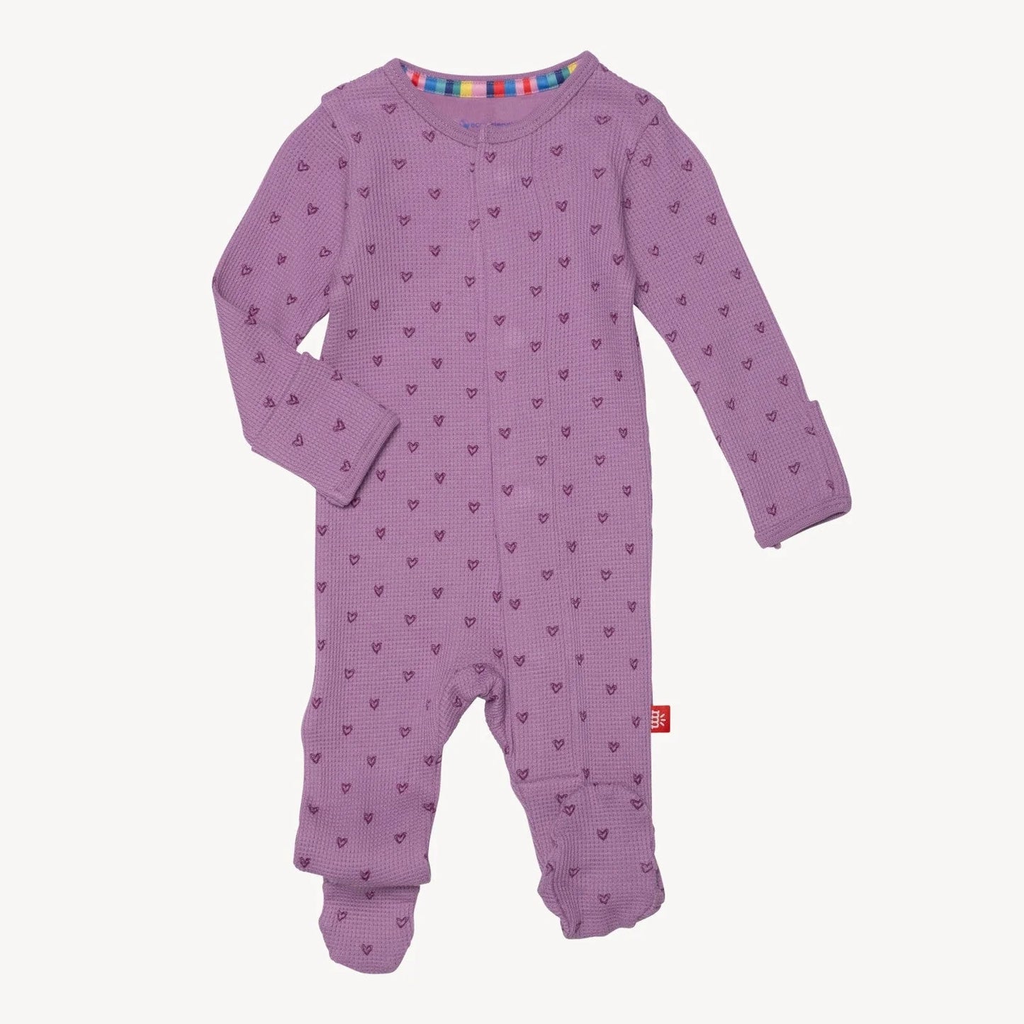 Pink Ribbon Print Waffle Modal Magnetic Footie  - Doodlebug's Children's Boutique