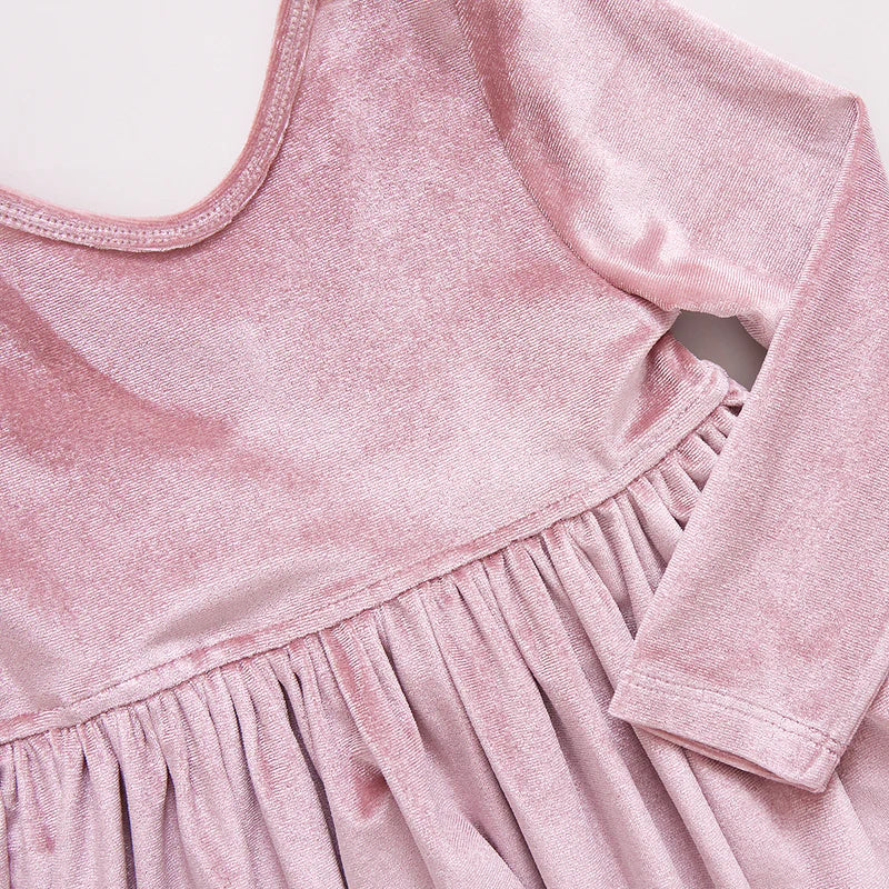 Velour Steph Dress in Mauve  - Doodlebug's Children's Boutique