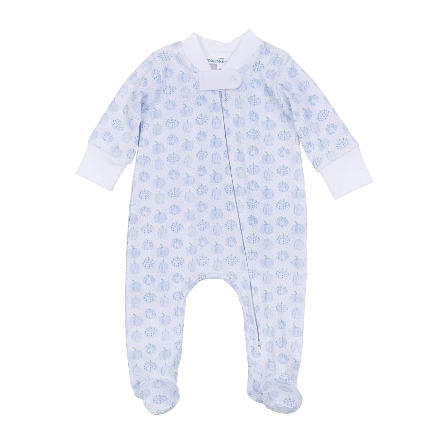 Precious Pumpkins Zip Footie in Blue - Doodlebug's Children's Boutique