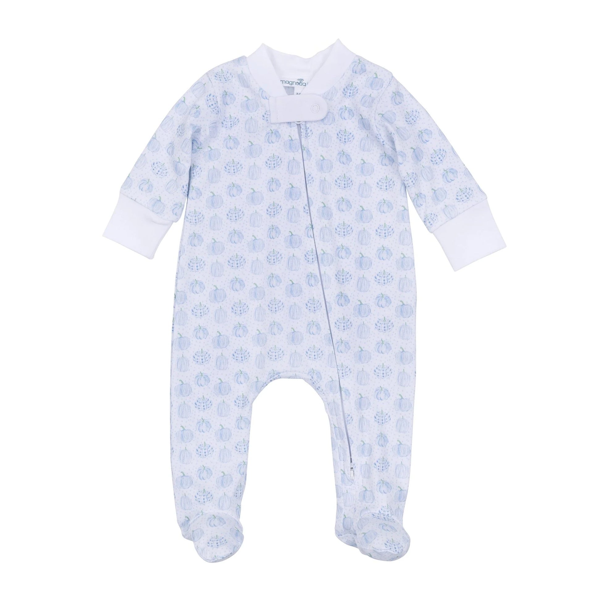 Precious Pumpkins Zip Footie in Blue - Doodlebug's Children's Boutique