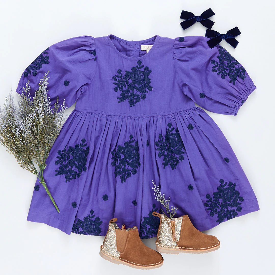 Brooke Dress in Royal Purple Embroidery  - Doodlebug's Children's Boutique